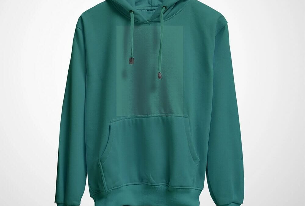 Teal hooded sweatshirt with drawstrings and a front kangaroo pocket displayed against a plain white background.