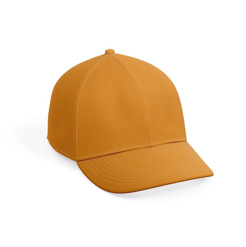 A plain orange baseball cap with a curved brim and visible stitching, displayed on a white background.