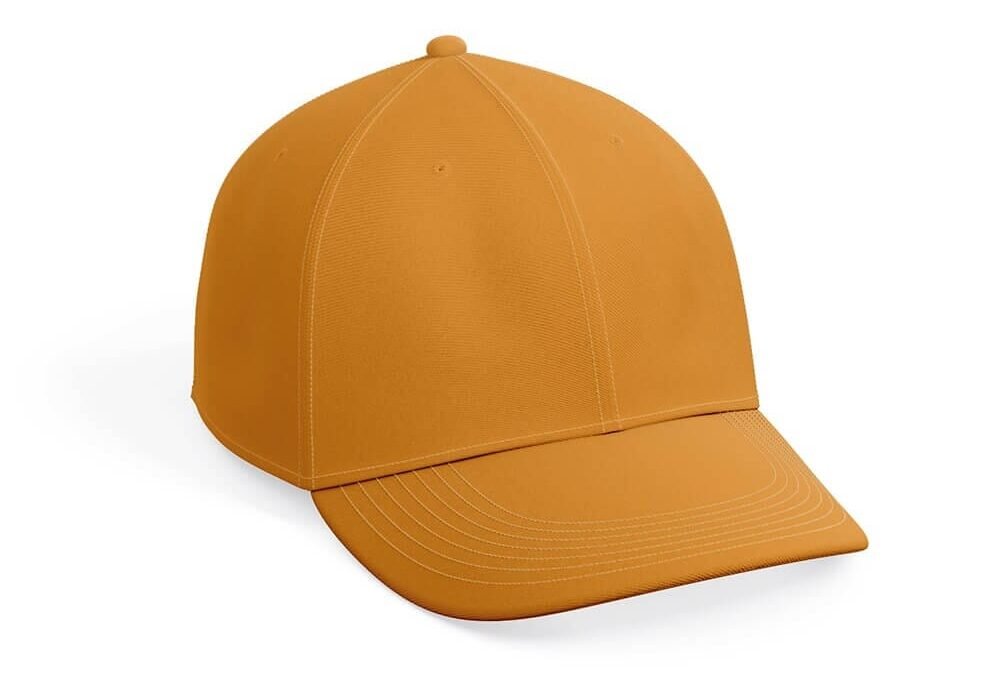 A plain orange baseball cap with a curved brim, shown against a white background.