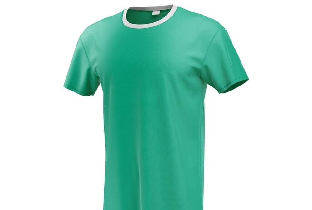 A plain green short-sleeve t-shirt with a white collar, shown on a white background.