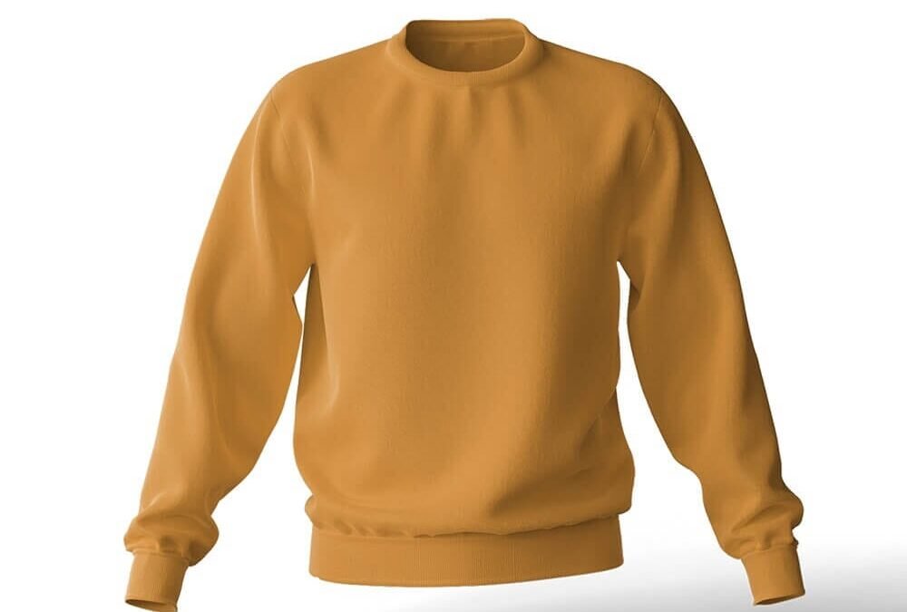 A plain, long-sleeve, mustard yellow crewneck sweatshirt displayed on a white background.