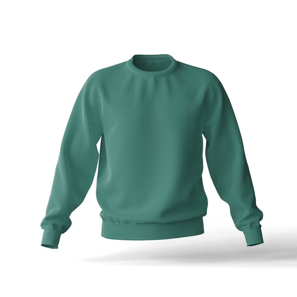 A plain teal crewneck sweatshirt with long sleeves, displayed on a white background.